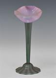 Jack in the Pulpit Vase, attributed to Tiffany
Green and pink, unsigned 8 1/2" high, 3 3/4" diameter  Bid at www.fairfieldauction.com through Wed. July 20th