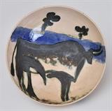Picasso Madoura Pottery Small Bowl
With bull decoration, the underside impressed "EMPRIENTE / ORIGINALE DE / PICASSO" and "MADOURA / PLEIN FEU". 2 1/4" high x 7" diameter   Bid at www.fairfieldauction.com through Wed. July 20th