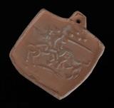 Picasso Bisque Earthenware Medallion
"Picador and Bull" the back impressed "EMPREINTE / ORIGINALE DE / PICASSO" 3 1/2" x 3 1/4" circa 1950.  Bid at www.fairfieldauction.com today through Wed. July 20th