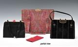 Group of Vintage Handbags and a Wallet
8 bags and 1 wallet, the wallet and one black silk purse Gucci, various sizes and styles..  Bid at www.fairfieldauction.com today through Wed. July 20th