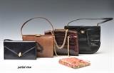 Group of Vintage Handbags and a Wallet
8 bags and 1 wallet, the wallet and one black silk purse Gucci, various sizes and styles..  Bid at www.fairfieldauction.com today through Wed. July 20th