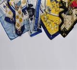 Group of Five Hermes Scarves
"Arms of the United States", "Les Ponts de Paris", "Bicycles", "Vue du Carosse de La Galerie La Reale" and "Cochers des Ecuries Imperiales". Each about 34" x 34".  Bid at www.fairfieldauction.com today through Wed. July 20th