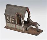 Stevens Cast Iron Mechanical Bank
"Mule Going Into Barn", patented 1880 5 1/4" high, 8 1/2" wide, 3 1/4" deep.  Bid at www.fairfieldauction.com today through Wed. July 20th