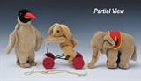 Group of Seven Steiff Stuffed Animals
Comprising a penguin, 13" high, a standing rabbit, 16" high, a Kangaroo with velvet Joey, 18" high, a rabbit pull-toy, 9 1/2" high, an elephant, 8 1/2" high, a horse, 9" high, and a seated monkey, 8 1/2" high..  Bid at www.fairfieldauction.com today through Wed. July 20th