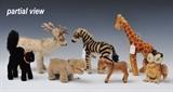 Group of 23 Small Steiff Stuffed Animals
Including bears, two penguins, a black cat, a zebra, a reindeer, an elephant, a rhino, a hippo, two dogs, a rabbit puppet, a giraffe, a duck, and others. Smallest: 3" high; largest 11" high.  Bid at www.fairfieldauction.com today through Wed. July 20th