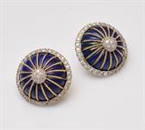 Pair (designer) 14k Lapis and Diamond Earrings
26 mm diameter 18.8 dwt gross.  Bid at www.fairfieldauction.com today through Wed. July 20th