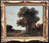 Barbizon School
Country Landscape with Sheep 22 1/2" x 26 1/2" oil on canvas signed indistinctly lower right.  Bid at www.fairfieldauction.com today through Wed. July 20th