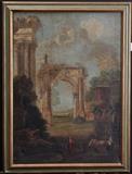 After GP Panini
Landscape with Classical ruins and figures oil on canvas, 40" x 28 1/2" unsigned