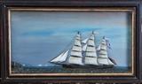 American Ship Diorama
depicting a three-masted ship at full sail 21 1/2" x 36 1/4" x 3"