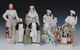 Group of 8 Staffordshire Figures
including Rival, a bird with nest, the Prince of Wales and the Queen of England the largest 17 1/4" high 19th and 20th century.  Bid at www.fairfieldauction.com today through Wed. July 20th