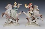 Two Hutschenreuther Porcelain Equestrian Groups
A gentleman and a lady.  The gentleman 11 1/2" high x 11" wide x 4 3/4" deep The lady 12" high x 10 1/4" wide x 5" deep.  Bid at www.fairfieldauction.com today through Wed. July 20th