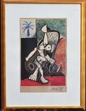 Pablo Picasso
"Femme dans un Rocking-Chair", Editorial Seix Barral, limited edition lithograph print, signed in the plate upper right and crayon signed and dated lower right 18.6.59. Plate 21 3/4" x 14 1/2"..  Bid at www.fairfieldauction.com today through Wed. July 20th