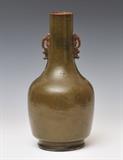 Chinese Olive Green Vase
with handles 13" high signed on bottom.  Bid at www.fairfieldauction.com today through Wed. July 20th