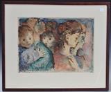 Moses Sawyer
Family portrait print / heightened with pastel, 12 1/4" x 16 3/4" (sight) inscribed "To Pauline and Osher - MS" lower center and signed lower right..  Bid at www.fairfieldauction.com today through Wed. July 20th