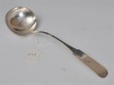 American Coin Silver Ladle
handle marked S.MUSGROVE monogrammed "A" 13 1/2" long 5.3 troy ounces.  Bid at www.fairfieldauction.com today through Wed. July 20th