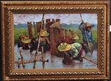 Korean School, Late 20th Century
Figures in a rice field oil on canvas 20" x 30", signed indistinctly and dated '74 lower right.  Bid at www.fairfieldauction.com today through Wed. July 20th