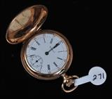 Waltham 14k Gold Ladies Pocket Watch
embossed case with floral designs and second hand 1 3/8" diameter 22.1 dwt gross.  Bid at www.fairfieldauction.com today through Wed. July 20th