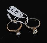 Two Diamond Solitaire 14k Gold Rings
one with approximately .50 ct diamond, the other with approximately .25 ct diamond ring sizes 4 to 4 1/4.  Bid at www.fairfieldauction.com today through Wed. July 20th