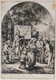 Christian Wilhelm Ernst Dietrich
"Le Chanteur en Foire" (The Story-Tellers), 1740 inscribed in the plate, lower left aquatint engraving, plate 10 3/8" x 7 3/8".  Bid at www.fairfieldauction.com today through Wed. July 20th