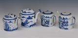 Group of Four Chinese Export Canton Tea Pots
Probably mid-19th century Varying patterns and sizes, none marked Smallest 5 1/4" high; largest 6 1/4".  Bid at www.fairfieldauction.com today through Wed. July 20th