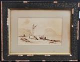 Henry Howe
Two beach landscape scenes sepia wash on paper, each 9 3/4" x 15 1/4" (sight) each inscribed HAH Jr / Dec 86 lower left.  Bid at www.fairfieldauction.com today through Wed. July 20th