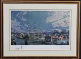 John Stobart
Mystic Seaport, the Charles W. Morgan at Chubbs Wharf by Moonlight color lithograph, pencil signed and numbered in the margin, 3646 / 6141 19 1/2" x 29" (sight).  Bid at www.fairfieldauction.com today through Wed. July 20th