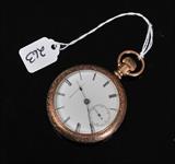 American Watch Co. 14k Gold Pocket Watch
with embossed back and second sweep hand 2 1/8" diameter, 77 dwt gross.  Bid at www.fairfieldauction.com today through Wed. July 20th
