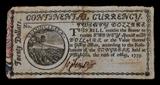 $20 Continental Currency Note
issued May 10, 1775 signed by Shee and Lawrence and printed on marble edged paper supplied by Benjamin Franklin.  Bid at www.fairfieldauction.com today through Wed. July 20th