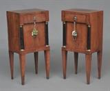 Pair of Continental Neoclassical Walnut Commodes
with parcel-gilt capitals and bases each 34" x 16" x 12" early 19th century.  Bid at www.fairfieldauction.com today through Wed. July 20th