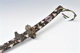 Japanese Cloisonne Sword
Scabbard elaborately decorated overall; sword appears to be unmarked. 43" long overall.  Bid at www.fairfieldauction.com today through Wed. July 20th