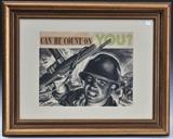 Attributed to Floyd Davis
Two works, an original oil on canvas and a completed illustration, matted and framed, titled "Can He Count On YOU?" The oil 14" x 20"; the illustration 13" x 16 1/2" (sight)..  Bid at www.fairfieldauction.com today through Wed. July 20th