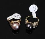 Two Pearl and Diamond 18k Gold Rings
ring size 7 10 dwt gross.  Bid at www.fairfieldauction.com today through Wed. July 20th
