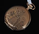 Waltham 14k Gold Ladies Pocket Watch
embossed case with floral designs and second hand 1 3/8" diameter 22.1 dwt gross.  Bid at www.fairfieldauction.com today through Wed. July 20th