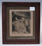 Adriaen van Ostade
Baker sounding his horn signed in the plate "AV OSTADE" upper center plate 4 1/4" x 3 1/2".  Bid at www.fairfieldauction.com today through Wed. July 20th