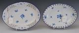 Two Meissen Blue and White Serving Dishes
With pierced rims, crossed-sword marks cancelled. Each approximately 2 1/4" high, 11" wide, 8 3/4" deep.  Bid at www.fairfieldauction.com today through Wed. July 20th