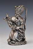 Russian Figural Silver Flask
Marks of Sazikov, 1874 In the form of a hunter with a rabbit, the cap lifts off, marked on head and underneath. 10" high 58.5 ozt..  Bid at www.fairfieldauction.com today through Wed. July 20th