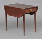 American Federal Mahogany Pembroke Table
False drawer at one end. 28 3/4" high, 20 1/2" wide closed, 39 1/4" wide open, 30" deep.  Bid at www.fairfieldauction.com today through Wed. July 20th