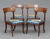 Set of Four American Classical Walnut Side Chairs
Boston, Circa 1830 30 3/4" high, 18" wide, 20" deep.  Bid at www.fairfieldauction.com today through Wed. July 20th