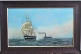 American School
Civil War Naval battle oil on canvas, unsigned 17" x 28 3/4", sight.  Bid at www.fairfieldauction.com today through Wed. July 20th