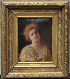 Russian School
Portrait of a Lady oil on canvas, signed vertically along the right edge, the back signed indistinctly 11" x 8 3/4".  Bid at www.fairfieldauction.com today through Wed. July 20th