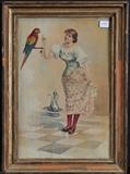 Joseph Villeclere
Girl with Parrot watercolor and ink drawing signed lower right 14" x 9".  Bid at www.fairfieldauction.com today through Wed. July 20th