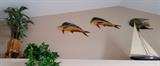 Large wood carved hand painted fish artisan signed Frank Gabriel. Most over 20 inches long.of various styles.