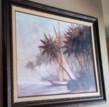Large framed tropical scene framed print
