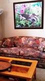 Wood and glass coffee table (sofa not for sale)