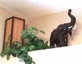 Large leather Elephant . Bamboo style lamp