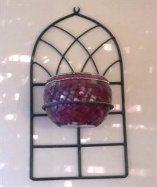 Red glass mosiac candle sconce