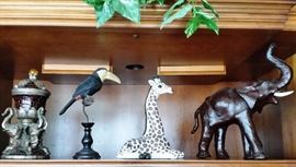 Elephant decor items. Giraffe decor. Tucan