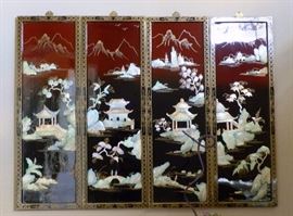 Asian mother of pearl and lacquer wall panels