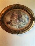 Antique oval highly detailed frame with print