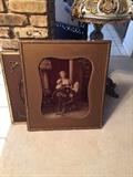 Antique frame and print of lady at her spinning wheel